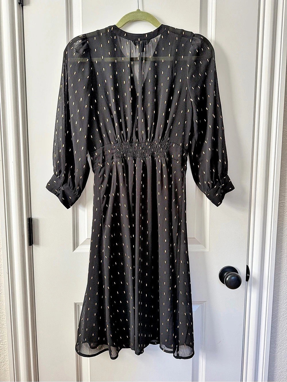 Banana Republic Metallic Dot Midi Dress Black & Gold XS